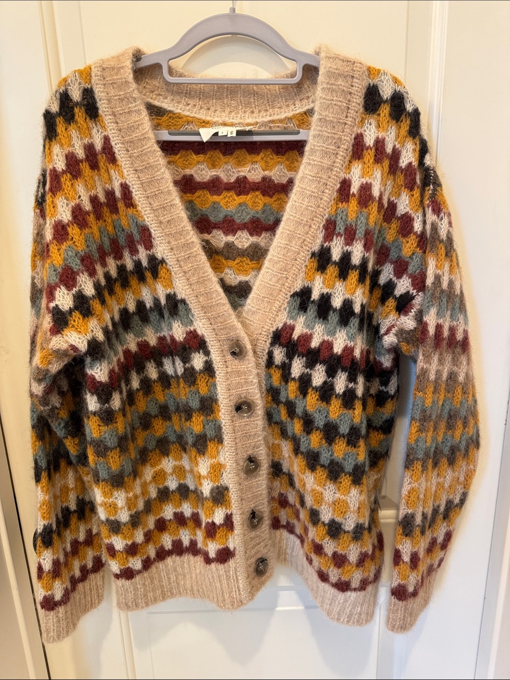 ba&sh Walt Multicolor Geometric Knit Cardigan Sweater Size 2 aplaca blend - Picture 1 of 15